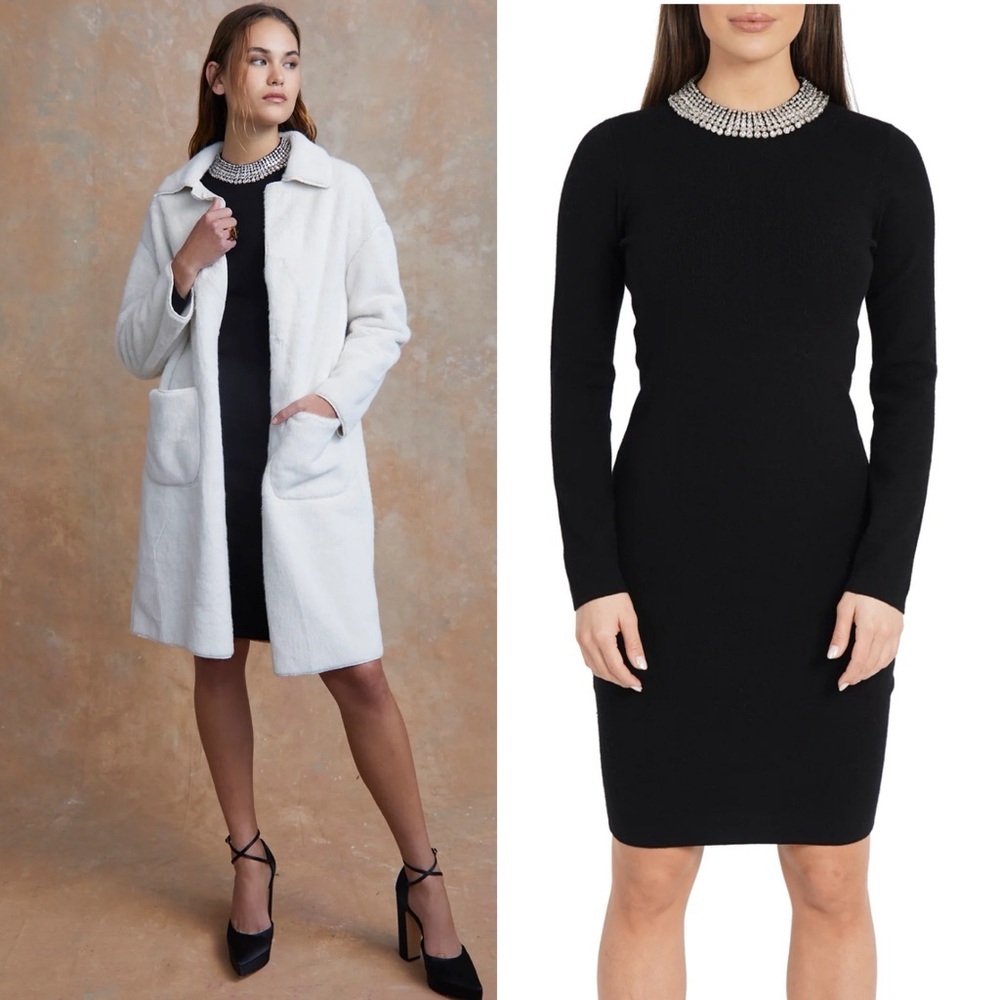 NWT Love Token Rhinestone Detail Sweater Midi Dress Size XS